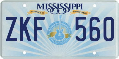 MS license plate ZKF560