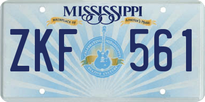MS license plate ZKF561