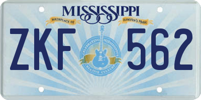 MS license plate ZKF562