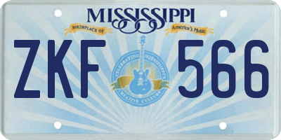 MS license plate ZKF566