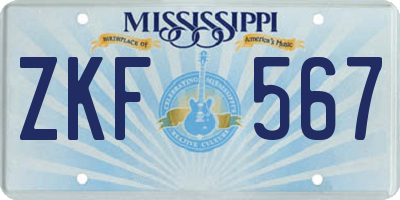 MS license plate ZKF567