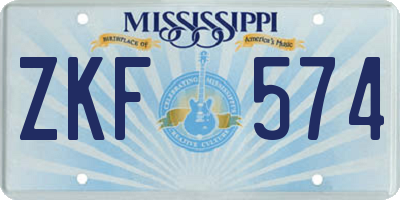 MS license plate ZKF574