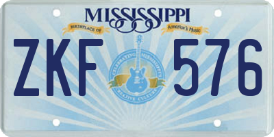 MS license plate ZKF576