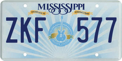 MS license plate ZKF577