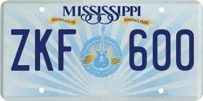 MS license plate ZKF600
