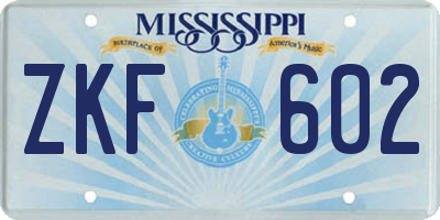 MS license plate ZKF602