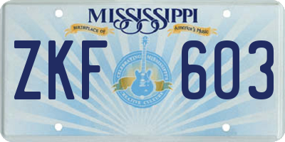 MS license plate ZKF603