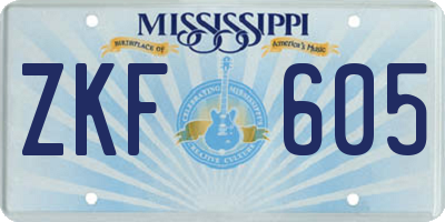 MS license plate ZKF605