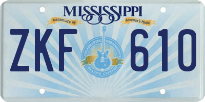 MS license plate ZKF610