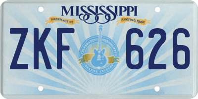 MS license plate ZKF626