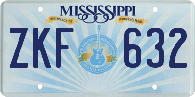 MS license plate ZKF632