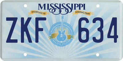 MS license plate ZKF634