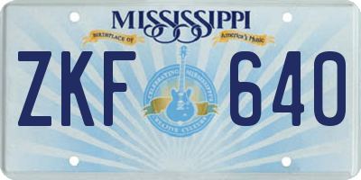 MS license plate ZKF640