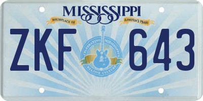 MS license plate ZKF643