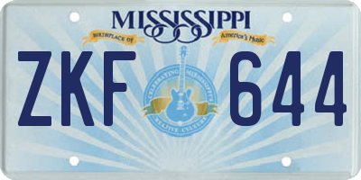 MS license plate ZKF644