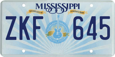 MS license plate ZKF645