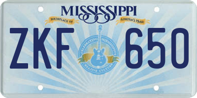 MS license plate ZKF650