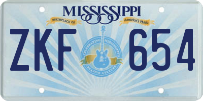 MS license plate ZKF654