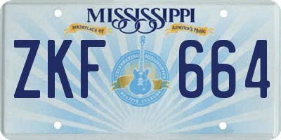 MS license plate ZKF664