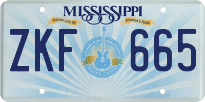 MS license plate ZKF665