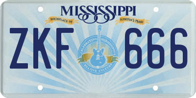MS license plate ZKF666