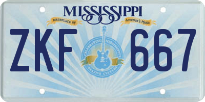MS license plate ZKF667