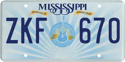 MS license plate ZKF670