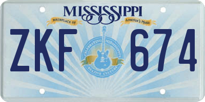 MS license plate ZKF674