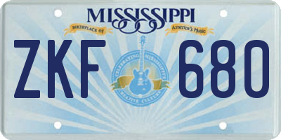 MS license plate ZKF680