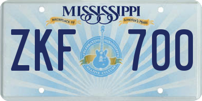 MS license plate ZKF700