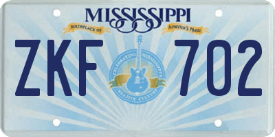 MS license plate ZKF702