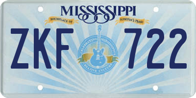 MS license plate ZKF722