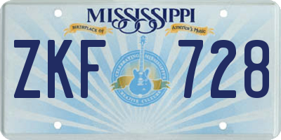 MS license plate ZKF728