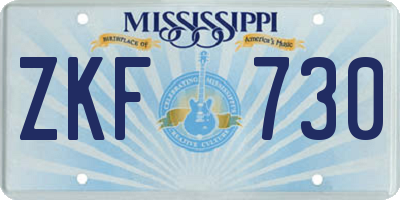 MS license plate ZKF730