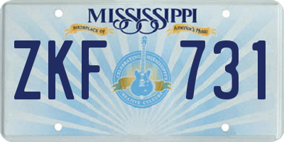 MS license plate ZKF731