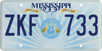 MS license plate ZKF733