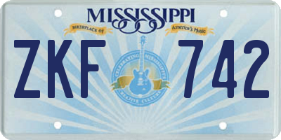 MS license plate ZKF742