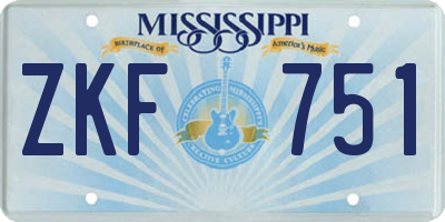 MS license plate ZKF751