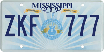 MS license plate ZKF777