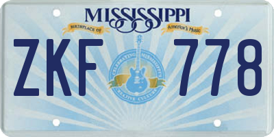 MS license plate ZKF778