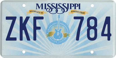 MS license plate ZKF784