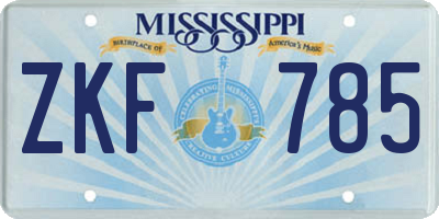 MS license plate ZKF785