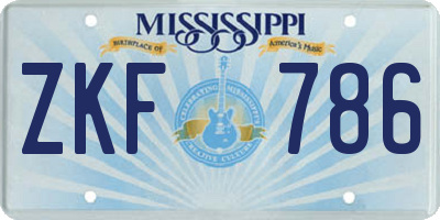 MS license plate ZKF786