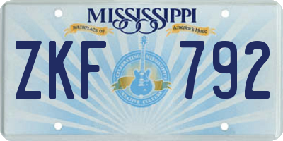 MS license plate ZKF792