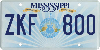 MS license plate ZKF800