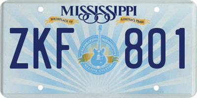 MS license plate ZKF801