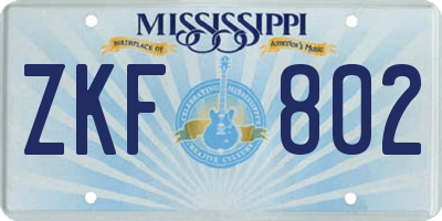 MS license plate ZKF802