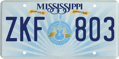 MS license plate ZKF803