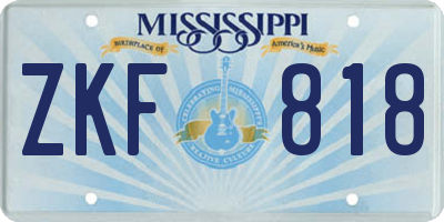 MS license plate ZKF818