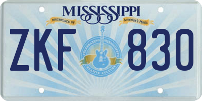 MS license plate ZKF830